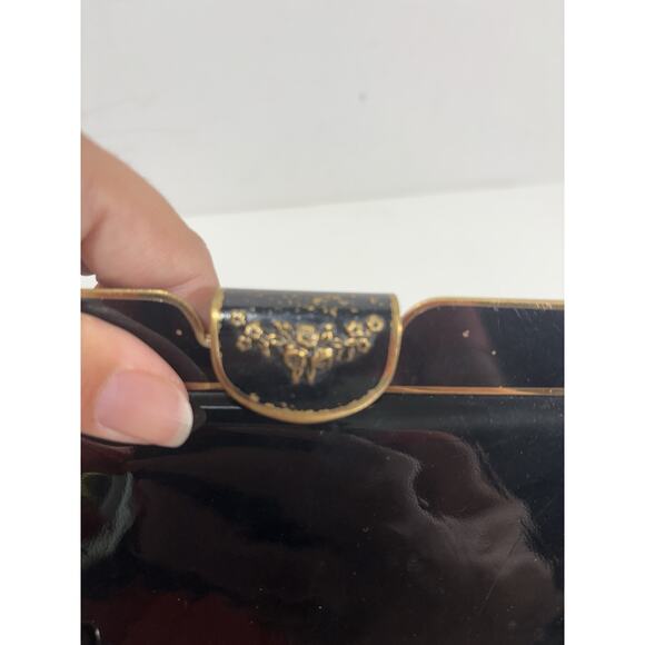 Vintage Crown Lewis 50s/60s Black Patent Leather Chain Handle Bag Retro Purse - Picture 4 of 11